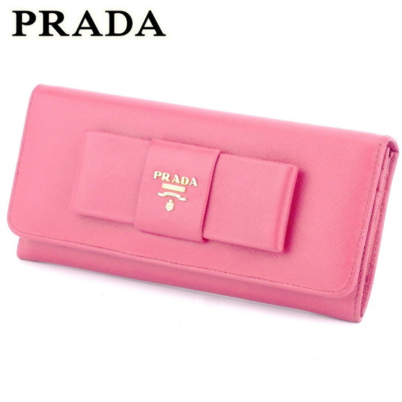 Prada Saffiano leather zipper pink Wallet ribbon long - Picture 1 of 6